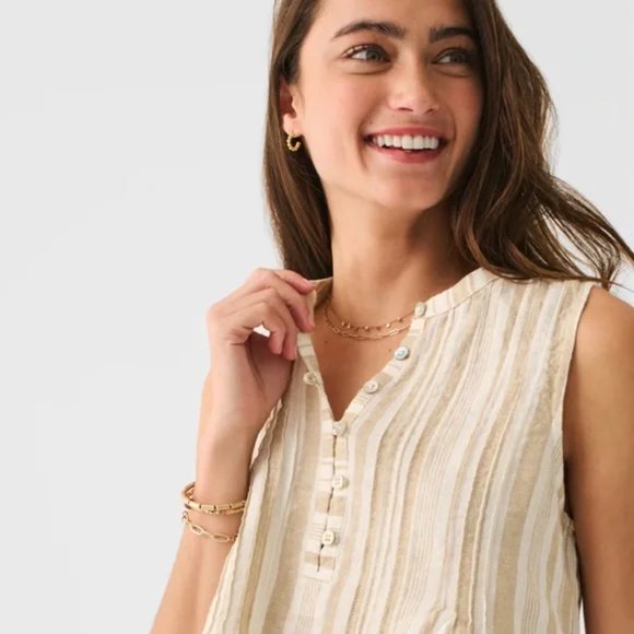 Faherty Tops - Faherty Natural Bombay Stripe Isha Top | 100% Linen  | NWT | Size Small